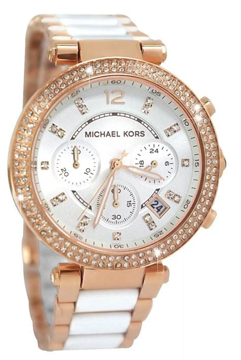 silver and rose gold michael kors watch|Michael Kors parker chronograph watch.